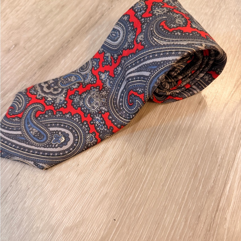 Vintage Paisley Patterned Burt Pulitzer Tie - Red and Gray